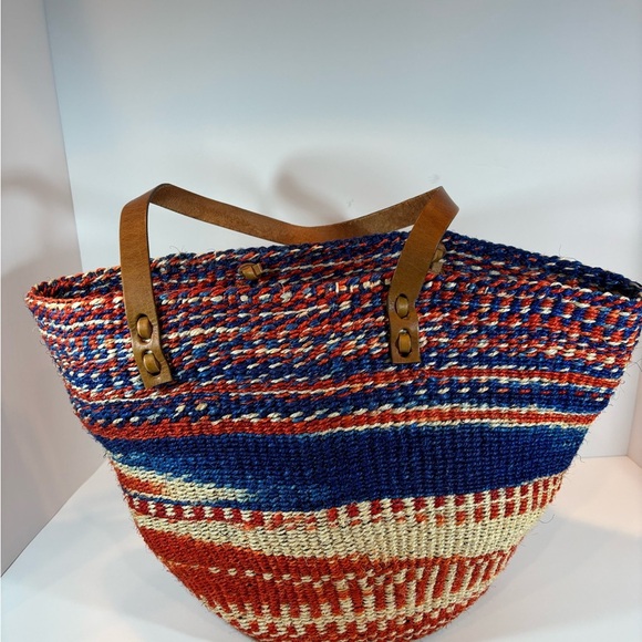 Source Unknown Handbags - Source Unknown Red and Blue Tote Bag with Leather Handles